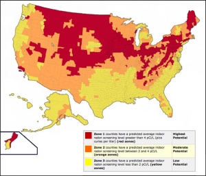 Counties with the highest potential for radon. Source: EPA.gov